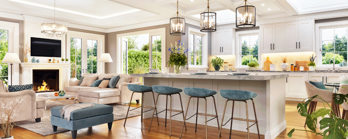 kitchen and living room interior