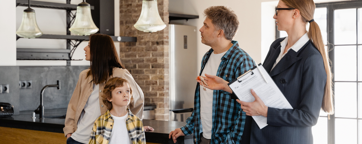 a family touring a home