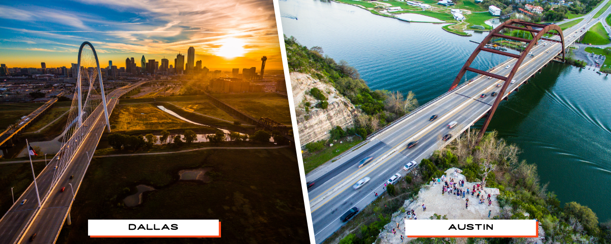 Highway traffic and public transit in Austin and Dallas