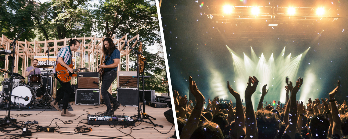 Live music crowd at an Austin concert venue and a Dallas music venue