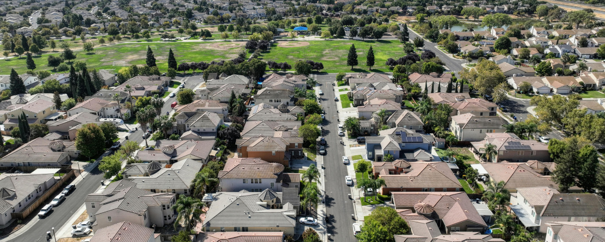 Aerial view of a suburban neighborhood near Austin