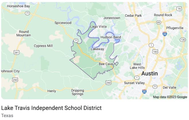 Map of the Lake Travis ISD boundaries