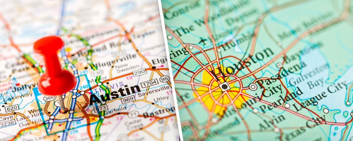 austin and houston texas maps